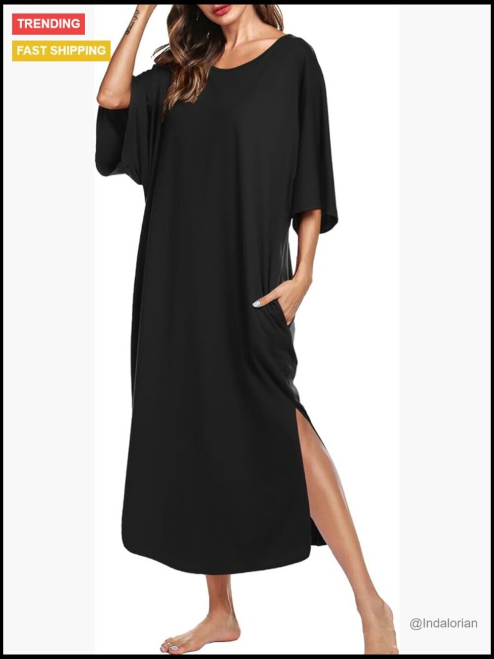 Oversized Short Sleeve Nightgown with Pockets Sleepshirt Maxi Lounge Dress